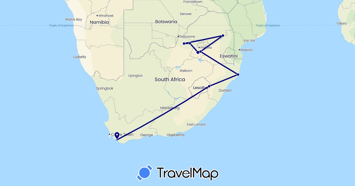 TravelMap itinerary: driving in Lesotho, South Africa (Africa)